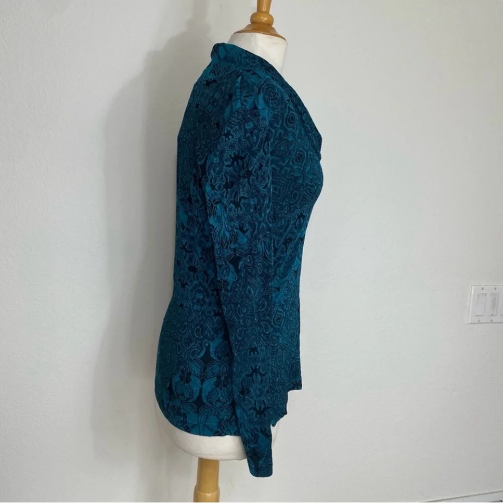 Coldwater Creek Jewel Teal Jacquard Textured Cowl Neck Stretch Top Size Medium